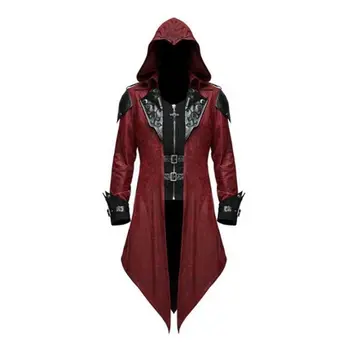 Assassin ' s Creed Cosplay Costum pentru Bărbați Hoodie Vintage Gotic Înghiți-frac cu Maneci Lungi PU Jacheta Petrecere de Halloween, Carnaval