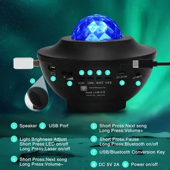 Noptiera Galaxy Proiector Lampa de Noapte Universul Star Sky Proiector Lampa Val Ocean cu Muzică Bluetooth Speaker Pentru Copii Cadouri pentru Copii