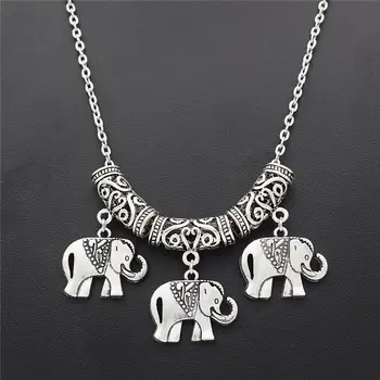 Fierbinte de Vânzare de Animale Colier Elefant Clavicula Lanț, 3 Elefant Pandantiv Boho Femei de Moda Bijuterii Retro