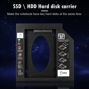 Al 2-lea HDD Caddy 2.5 inch 9.5 mm SATA HDD SSD Hard Disk Caz Cabina pentru Laptop PC CD-ROM DVD-ROM-ul Optic Bay
