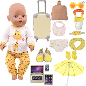 14Pcs/Set Transport Gratuit Galben Serie Haine Papusa Accesorii Pentru 43Cm Copilul Nou Născut&18Inch American Doll Fata Pijamale Suzeta
