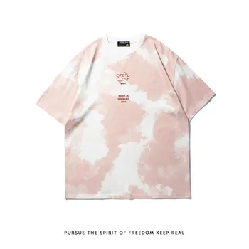 Hip Hop Tie Dye T-Shirt Streetwear Scrisoare De Puzzle Imprimate Tricou 2021 Oameni De Vara Tricou Harajuku Bumbac Cu Maneci Scurte Topuri Tricouri