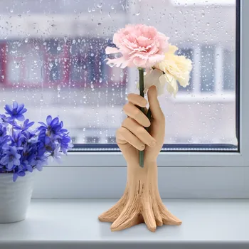 Art Mâna Omului Formă De Rășină Sculptura Vaza Flori Artificiale Iarbă Masa De Birou Aranjament De Flori Ornamente Desktop Decor