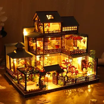 P006 mare de lemn, casa papusa mini DIY jucărie casa cu mobilier casa mare cadou handmade, jucarii