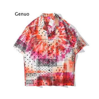 Streetwear Bandană Paisley Tricouri Bluza De Vara Cu Maneci Scurte Mozaic De Culoare Bloc De Plajă, Tricouri Harajuku Topuri De Sex Masculin