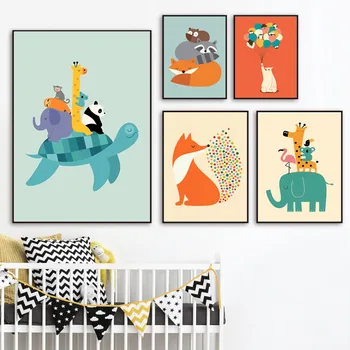 Arta de perete Nordic copii poster koala lenea fox elefant raton desene animate animal print camera copiilor decor modular imagine