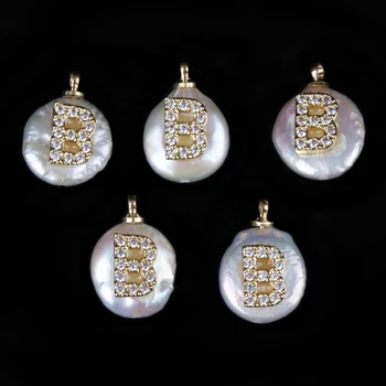 Natural alb fildeș plat monedă de apă dulce pearl margele deschide inițială 26 alfabet litere numele charm pandantiv pentru bijuterii DIY