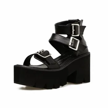 Glezna Curea Sandale De Vara Pentru Femei De Moda Sandale Platforma Pantofi De Înaltă Tocuri Groase Negru De Sex Feminin Partid Unic Pantofi