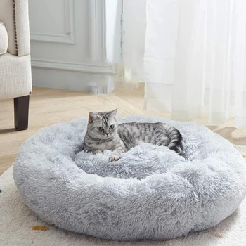Noi Pluș calm somn adânc gogoasa animale de companie casa ultra moale faux blana rotund pisică câine pat cald confortabil confortabil casa pufos caine mare pat