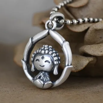 BOCAI Noi pur s990 argint bijuterii retro arta si moda lotus buddha femeie clavicula lanț pandantiv