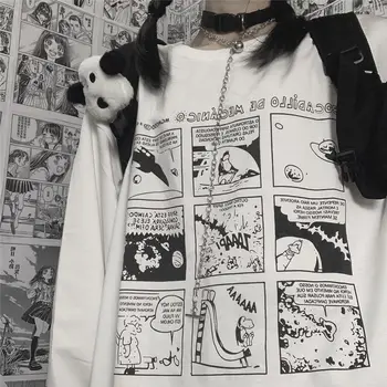 Manga Femeie T-shirt 2021 Primăvară Harajuku Top de Moda de sex Feminin Maneca Lunga Streetwear Hainele Feminine MINGLIUSILI Alb, Tricouri