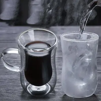 Inovatoare, cu Perete Dublu Izolat Ceașcă de Sticlă rezistente la Căldură de Sticlă Mâner pentru Ceai Cafea Latte, Espresso, Ceai cu Gheață, mașină de spălat Vase Cani