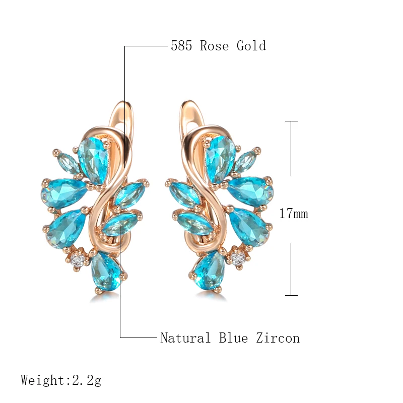 Kinel Tendință Naturală Albastru Zircon Cercei Stud pentru Femei 585 Aur Rose Floare de Cristal Cercei Vintage Bijuterii de Nunta 2021