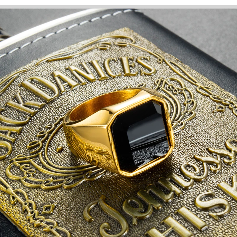 Bărbați inele din oțel inoxidabil de aur negru mare piatră de Sticlă ring pentru bărbați steampunk en-gros cu sigiliu inele bijuterii barbati Accesorii