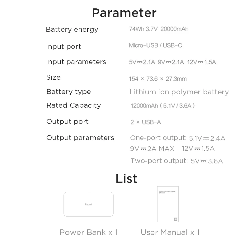 Xiaomi Redmi Power Bank 20000mAh PB200LZM QC3.0 USB de Tip C Portabil de Încărcare Mi Powerbank 20000 baterie externă Poverbank