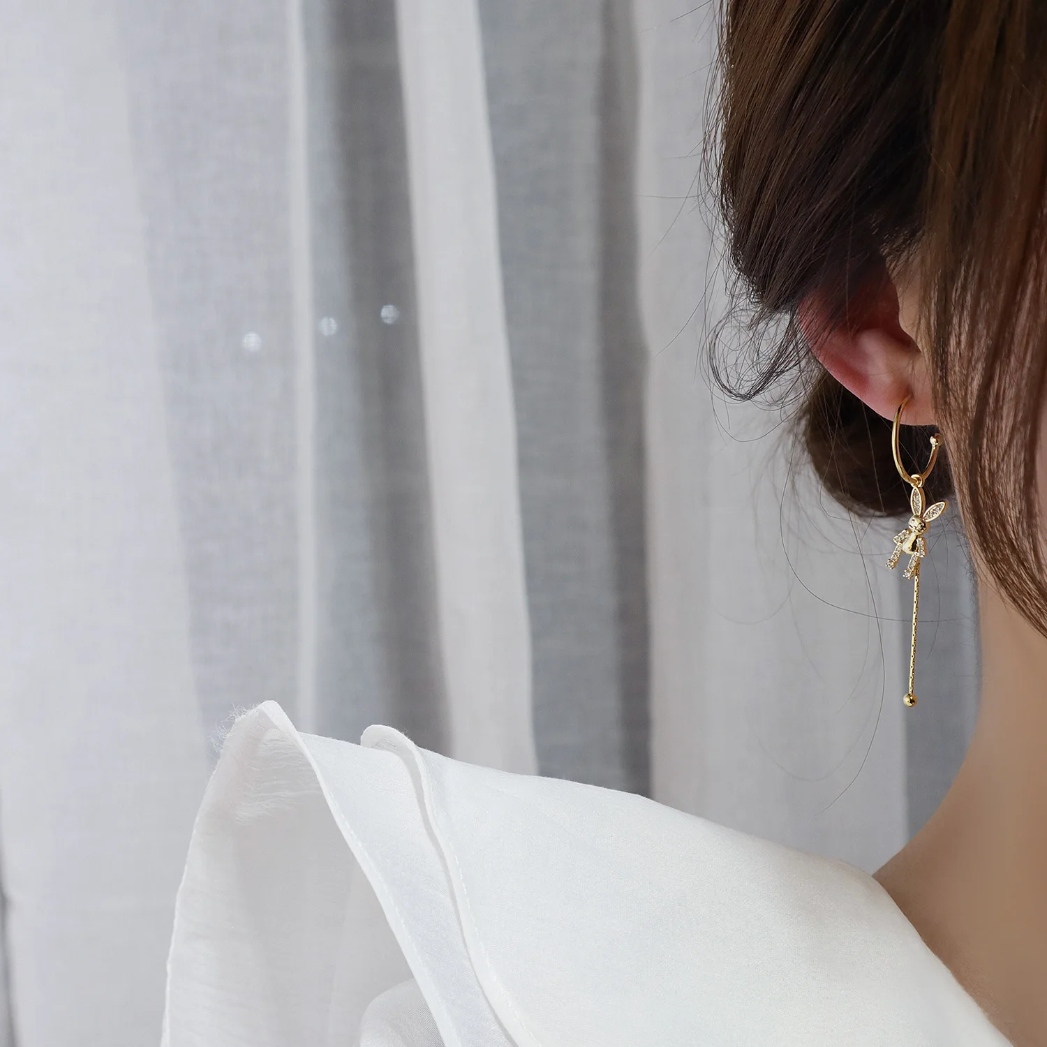 De lux Cubic Zircon CZ Iepure de Cristal Cercei Stud pentru Femei Japoneze&Nou Stil Coreea Placat cu Aur 14K Cercei Lungi