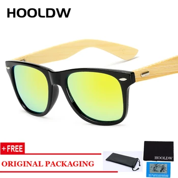 HOOLDW Lemn Polarizat ochelari de Soare Barbati Femei Brand Design Bambus Ochelari de Soare din Lemn Oglindă Lentile de Ochelari în aer liber Nuante de Ochelari