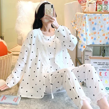 Bumbac Subțire de Lumină Tifon Maternitate Alăptează Pijamale Seturi de Dot Imprimate Halat, Pijamale Costum de Haine pentru Femeile Gravide în timpul Sarcinii