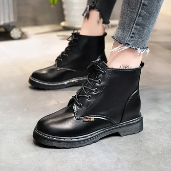Pantofi Low-Toc Botine Cizme De Moda Femeie Martins Pentru Femei Dantelă Sus Rotund Toe Papuceii Doamnelor Punk Rock Cauciuc Toamna Anului 2020 Mid