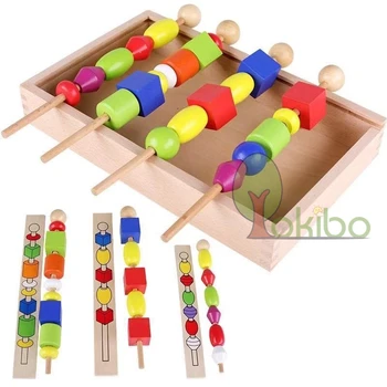 Montessori Educative Jucarii din Lemn pentru Copii de Colorat Forma de Stick Șirag de mărgele Set de Blocuri Jucarii de Lemn, Jucarii Pentru Copii de 1 2 3 Ani