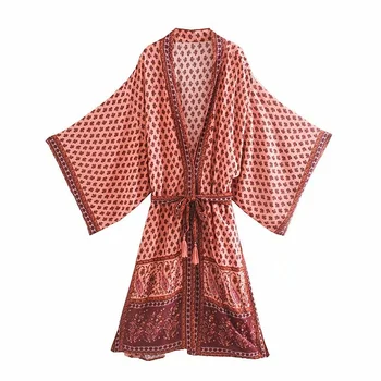 2020 Primăvară Florale Imprimate Kimono Eșarfe Maneca Lunga Subtiri Vintage Curea Uza Vara Toamna Boho Plaja Casual Cardigan Femei