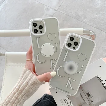 3 in 1 Cute Gradient Stand Cazuri de Telefon Pentru iPhone 12 mini 11 Pro Max X XR XS Max 7 8 Plus Transparent Capac Moale Kickstand Shell