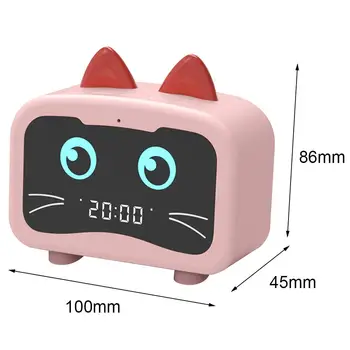 Creator De Desene Animate Pisica Forma Bluetooth Wireless Subwoofer Reîncărcabilă Display Digital Mini Ceas Deșteptător Bass Speaker Music Player