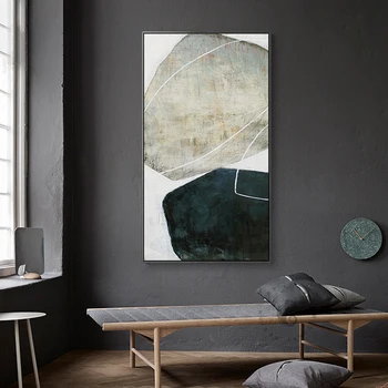 Minimalist În Alb Și Negru Piatra Panza Pictura De Dimensiuni Mari Arta De Perete Pentru Culoar De Hotel Camera De Zi De Decorare Nordic Poster De Imprimare