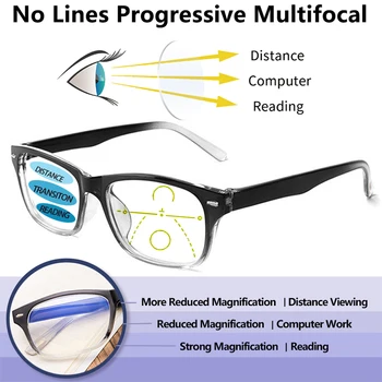 Noi Multifocală Progresivă TR90 Ochelari de Lectură a Femeilor de Bărbați, Anti Blue Ray Ochelari de vedere Ultra-light Dioptrie +1.0 +4.0