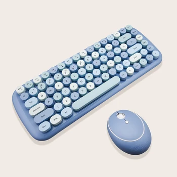 MOFII Mini 2.4 Ghz Wireless Tastatură și Mouse-Set Rundă Keycap Fata cu Inima de Culoare Amestecat Tastatură fără Fir și Mouse-ul pentru Notebook-uri