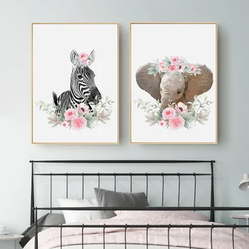 HD Drăguț Animal Leu, Elefant, Vulpe, Tigru Arta de Perete Panza Pictura Nordică Postere si Printuri Pepinieră Poze de Perete Decor Camera pentru Copii