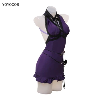 YOYOCOS Tifa Cosplay Costum Joc Final Fantasy VII Remake Elastic Violet Rochie Sexy de Halloween Mănăstire Tesatura