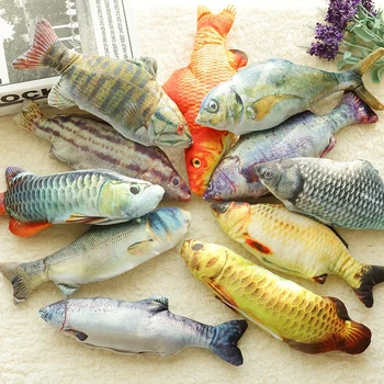 3D Formă de Pește Pisică Jucărie de Pluș Moale Pisoi Interactive, Cadouri Catnip Umplute Perna Papusa de Simulare Joc de Pește Jucărie Pentru animale de Companie