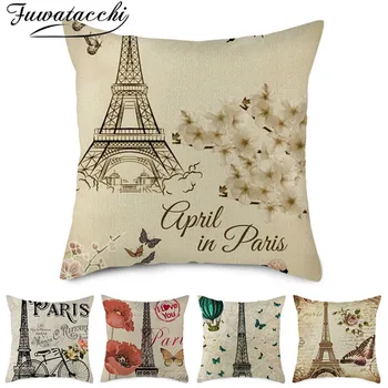 Fuwatacchi Turnul Eiffel Din Paris, Pernă Acoperă Peisajul Chshion Acoperi Tipărite Lenjerie de pat fata de Perna pentru Acasă Canapea și Mașină Decorative