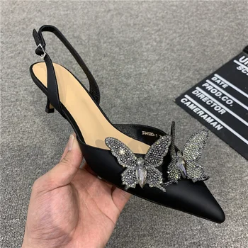 Femei De Lux, Sandale Elegante Nou 2021 Piele De Oaie Diamant Fluture Doamnelor Subliniat-Toe Pantofi Petrecere De Vara, Sandale Cu Tocuri Cui
