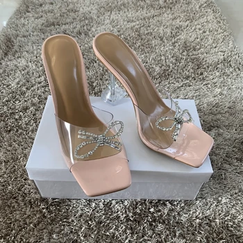 10.5 cm Toc Înalt Pantofi de Femeie Cristal Fluture nod Papuci Femei Vara Sandale de Doamnelor Sandale Pantofi Catâri