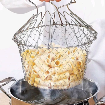 Din Oțel Inoxidabil De Pliere Extensibile Se Prăjește Chef Basket Strainer Net Strecurătoare De Gătit Cu Aburi De Scurgere Clătiți Filtrul De Sită Instrumente De Bucatarie