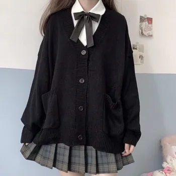 Japonia Școală Pulover de Primavara Toamna V-Neck Bumbac Tricotate Cardigan Stil de Colegiu JK Uniformă Pulovere 5 Culoare Student Fete Dulci