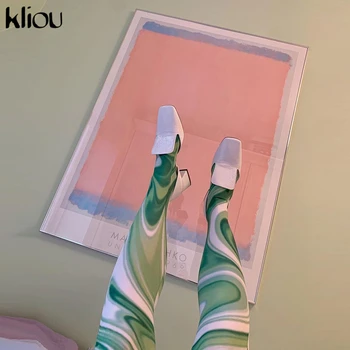 Kliou Casual Estetice Imprimare Picior Pantaloni Femei de Primăvară Talie Medie Skinny Body-shaping Jambiere 2021 Strada Stil de sex Feminin Pantaloni