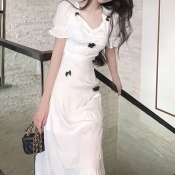 O singură Bucată Rochie coreeană Alb Rochie Eleganta pentru Femei Maneca Scurta Slim Kawaii Partid Rochie de Seara pentru Femei Doamnă Birou de Vară 2021