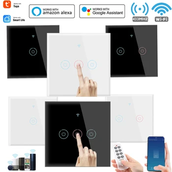 Tuya smartlife WiFi Touch Smart Switch Lumină Fără Fir Neutru Perete de Sticlă UE Două-Mod de Control de 220V Timer Pentru Alexa de Start Google