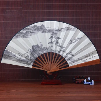 Barbati retro mare evantai de Bambus, lemn, pânză de suprafață Durabil ventilator de mână în aer liber decorative fan pentru utilizarea de zi cu zi Cadou de pliere fan