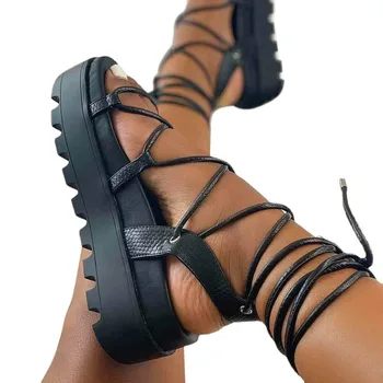 Femei Sandale Gladiator Doamnelor Glezna Folie de Pene Femei Pantofi Platforma de Moda de sex Feminin Dantela Sus Pantofi pentru Femei pantofi pentru Plus Dimensiune