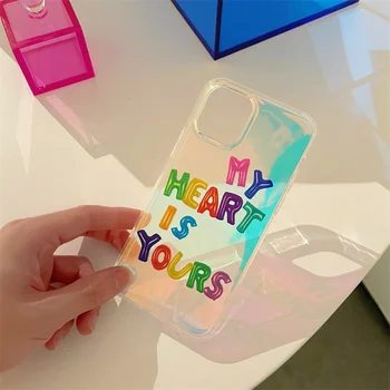 Moda Laser Drăguț Colorate Transparente Litere Telefon Caz Pentru iPhone 12 11 Pro Max 7 8 Plus X XR XS Max SE 2020 Lux Spate Capa