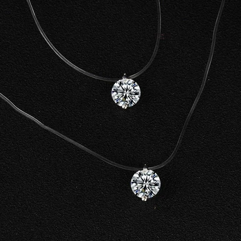 Nailon Transparent Cravată Cu Scântei Zircon Diamond Argint 925 Linie De Pescuit Colier Guler Pentru Femei Bijuterii