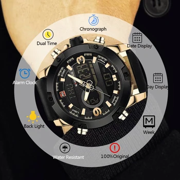 Noi NAVIFORCE Casual Ceas de Moda Pentru Bărbați Calendar Complet Digital cu Led-uri Impermeabil Cuarț Ceas Analogic Ceas de mână de Afaceri de sex Masculin