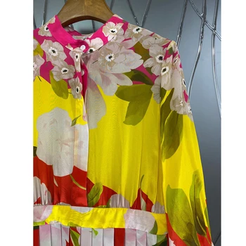 SEQINYY Design Elegant Rochie de Vară de Primăvară Noua Moda Femei Pista Matase Imbinate Cutat Flori Colorate de Imprimare Midi