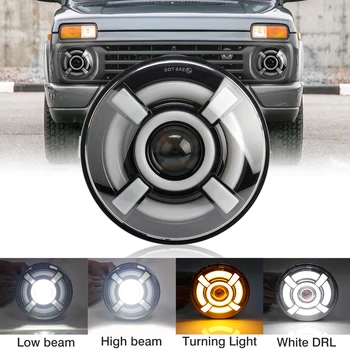 OKEEN 7 Inch LED Faruri Halo Unghi Ochii Hi/Low Beam H4 DRL Cu Semnalizare Pentru Lada Niva Urban Jeep Wrangler Off Road 4x4