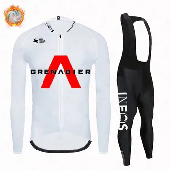 Bărbați Ciclism Îmbrăcăminte INEOS GRENADIER 2021 Jersey Set Geaca cu Maneci Lungi Echipa Pro Cursa Uniforma de Iarnă Lână Termica Plimbare Costum