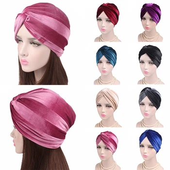 Moale De Catifea Stretch Turban Pălărie Cruce Poftă De Mâncare Chimioterapie Capac Văl Musulman Femei De Lux Elegante, De Culoare Solidă Accesorii De Par Headwrap